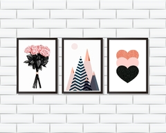 Quadros Corações, Flores e Abstrato Rosa e Preto - comprar online