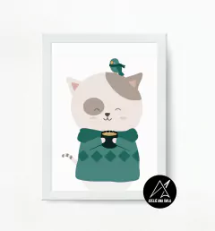 Quadro Gato tomando café