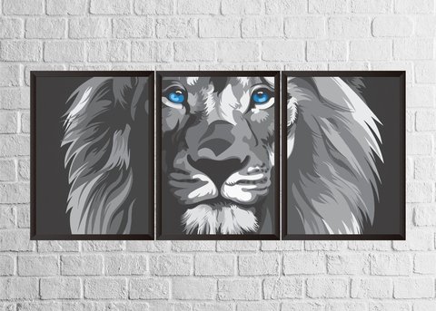 Quadros Mosaico Leão Em Preto e Branco