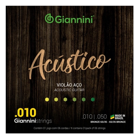 Encordoamento Violão Aço 010 Giannini Acústico 65/35