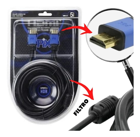 Cabo Hdmi 5 Metros 2.0 4k Ultra Hd 3d 19 Pinos 018-0520 Chip