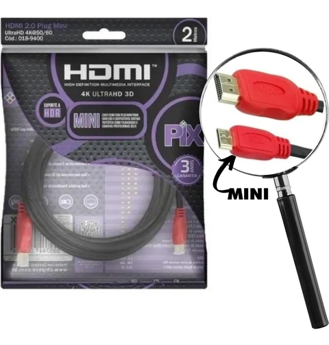 Cabo Mini Hdmi X Hdmi 2 Metros 2.0 Ethernet 2m 4k Ultra Hd