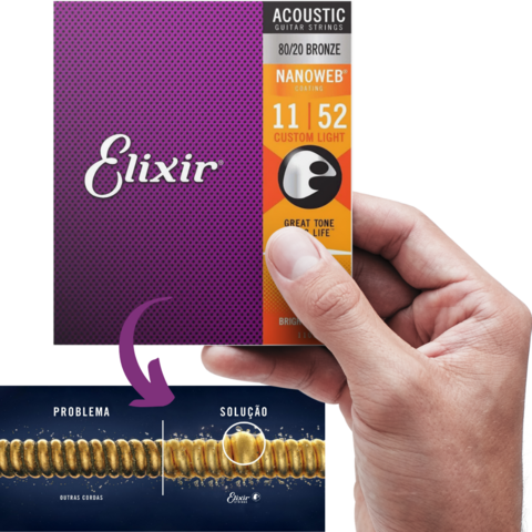 Encordoamento Violão Aço 011 Extra Light 80/20 Custom Elixir
