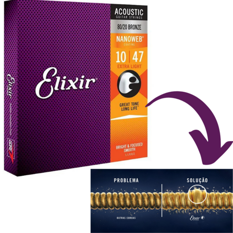 Encordoamento Elixir 010-047 11002 Bronze 80/20 Violão Aço