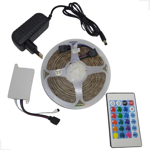 Fita Led Multicolorida RGB 5MTS 3528 C/Fonte Bivolt ECOODA
