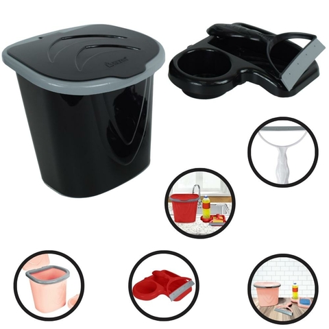 Kit Porta Detergente Lixeira Rodo Pia Plástico Cozinha Keita