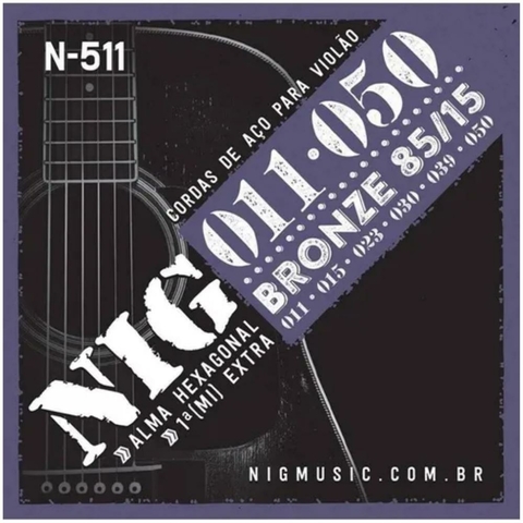 Encordoamento Corda De Violão Aço 011 Bronze 85/15 Nig N-511
