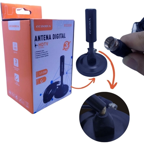 Antena Interna Tv Digital Hdtv 3m Ecooda Ec2228 360 Graus