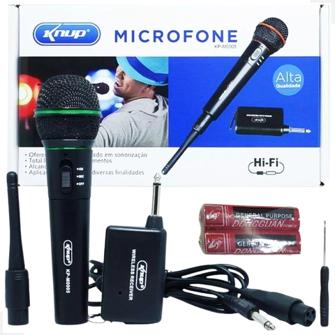 Microfone KNUP Sem Fio E Com Fio Preto Unidirecional KPM0005