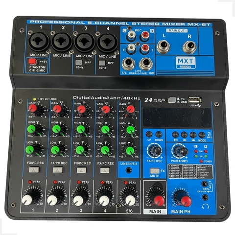 MESA SOM 6 CANAIS MXT MX-6T INTERFACE 24 EFEITOS BLUETOOTH