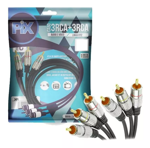 Cabo 3rca + 3 Rca Fitz Plug Metal Blindado PIX Video 2Metros
