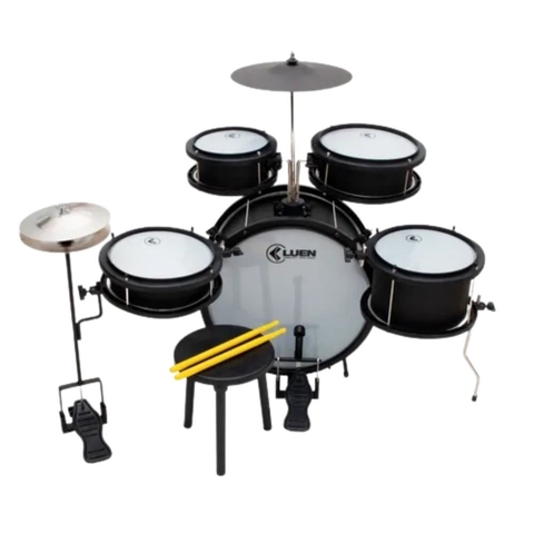 Bateria Infantil Kids Luen Pop Max Preto Com Baqueta + Banco