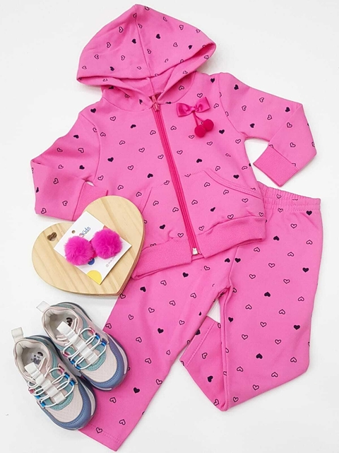 Conjunto Infantil Moletom Jaqueta E Calça Corações Pink Kyly 207627