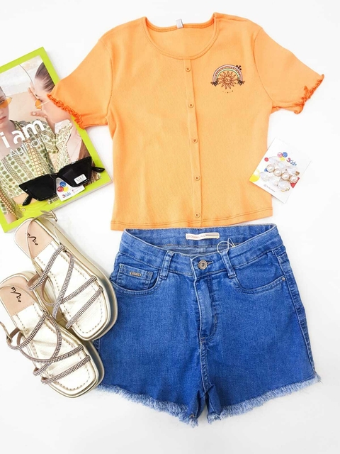 Blusa Infantil Canelada Botões Laranja Iam Authoria R3069