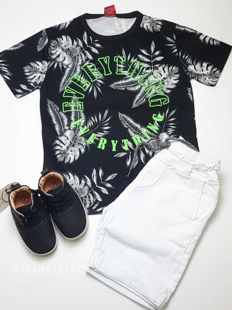 Camiseta Infantil Folhas Preta Kyly 111602