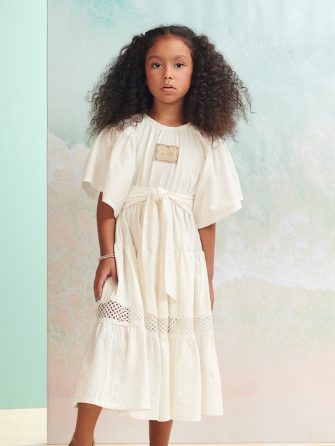 Vestido Infantil Manga Babados Off White Animê N2239