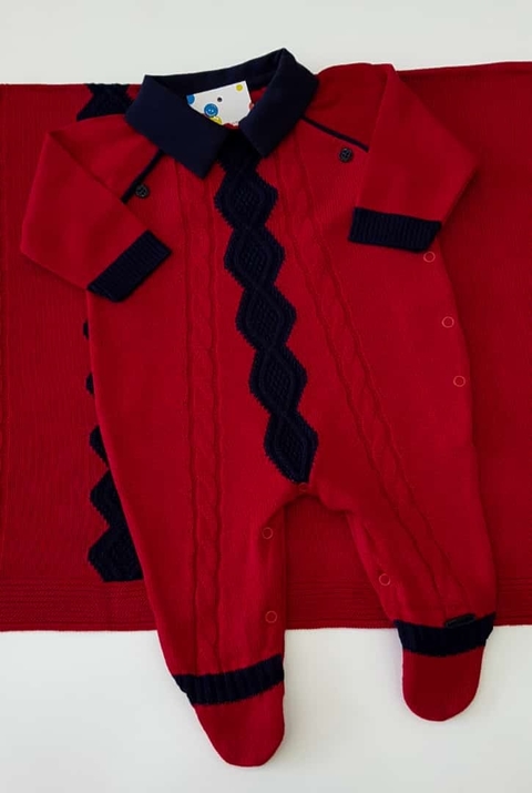 Saída Maternidade Tricot Vermelho/Marinho Noruega 11.809