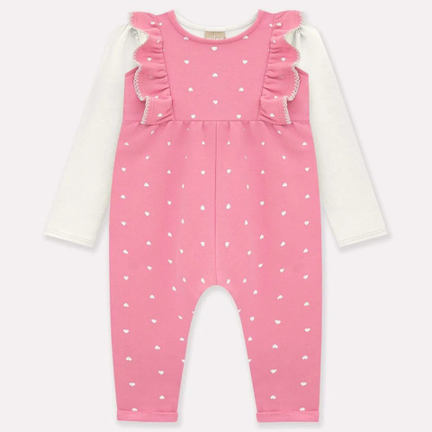 Jardineira Infantil Com Blusa Corações Rosa Milon 14533