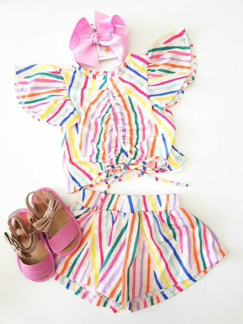Conjunto Infantil Blusa E Shorts Listrado Mon Sucré 138021008