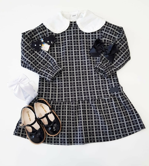 Vestido Infantil Jacquard Xadrez Preto Up Baby 45122