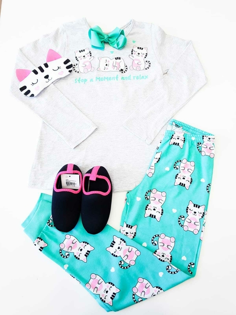 Pijama Infantil Malha Gatinho Com Máscara Kyly 1000161