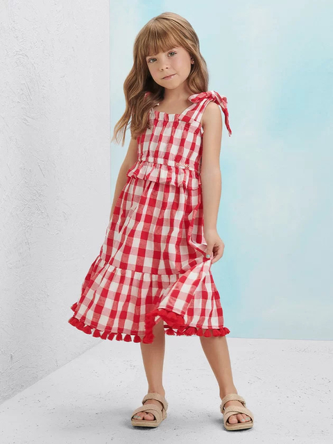 Vestido Infantil Xadrez Vermelho Animê P5352