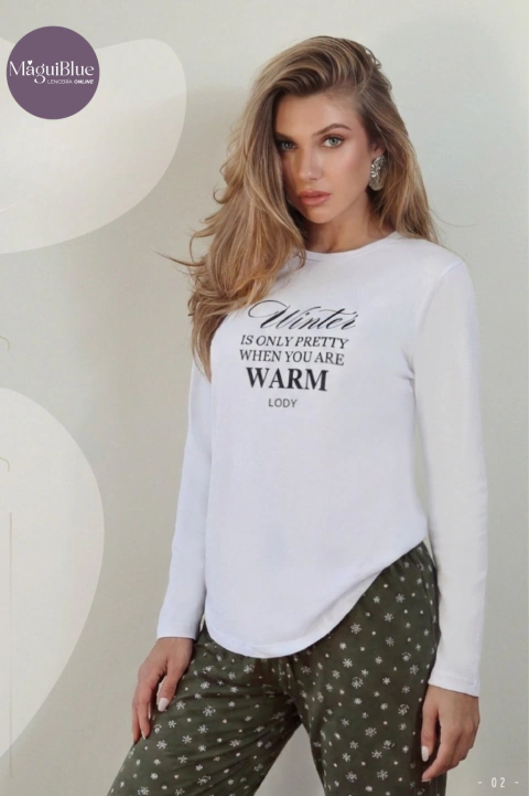Pijama Algodón Liso con pantalon estampado LODY