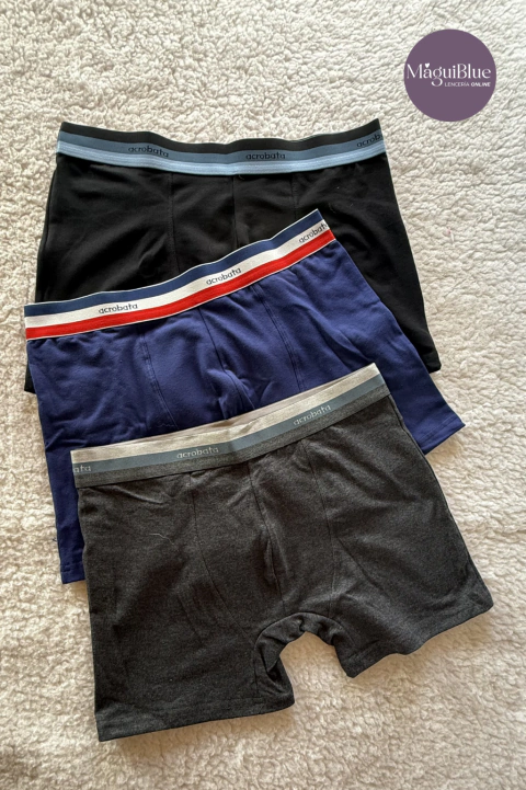 Pack x3 Boxer Calzoncillo Algodón y Lycra LISO con Elástico Bicolor ACROBATA