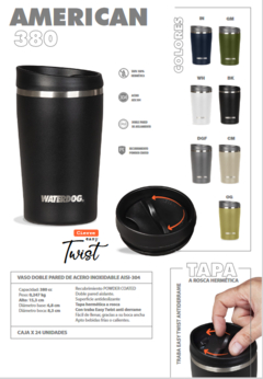 Jarros vaso Térmico Acero 380cm3 C/logo impreso waterdog, Cada Uno, Mínimo de compra x 100 unidades