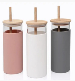 Vaso bambu vidrio con sorbete 450cm3, Cada Uno, Jarros, OPCION GRABADO