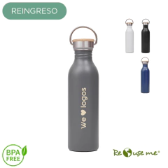 botellas con tapa bamboo, ACERO simple 750ml, CADA UNA, OPCION GRABADA