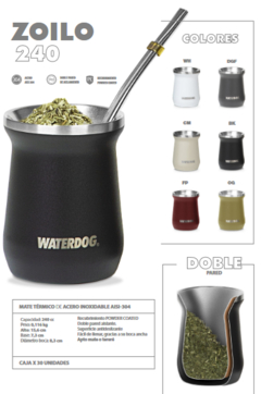 Mate metálico 240ML Premiun termico de acero 304 waterdog®, con bombilla, Cada Uno, IMPRESO- mínimo de compra 100 unidades