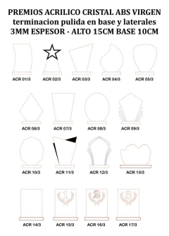 Medida 23 cm x18cm - ACR Acrilico cristal ABS Virgen con base, Importado®,Impreso a COLOR Cada Uno, MINIMO x 6 Premios - comprar online