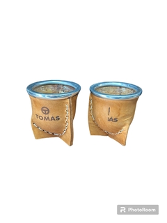 Mate vaqueta cuero interior vidrio, 220cm3, promo con detalles