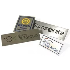 Pins 30X16MM METALEX grabado en laser, clavija, Minimo x 100 unidades c/Uno