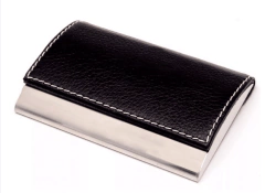 Tarjetero de cuero y metal, porta tarjetas, Cada Uno, minimo de compra 30 unidades