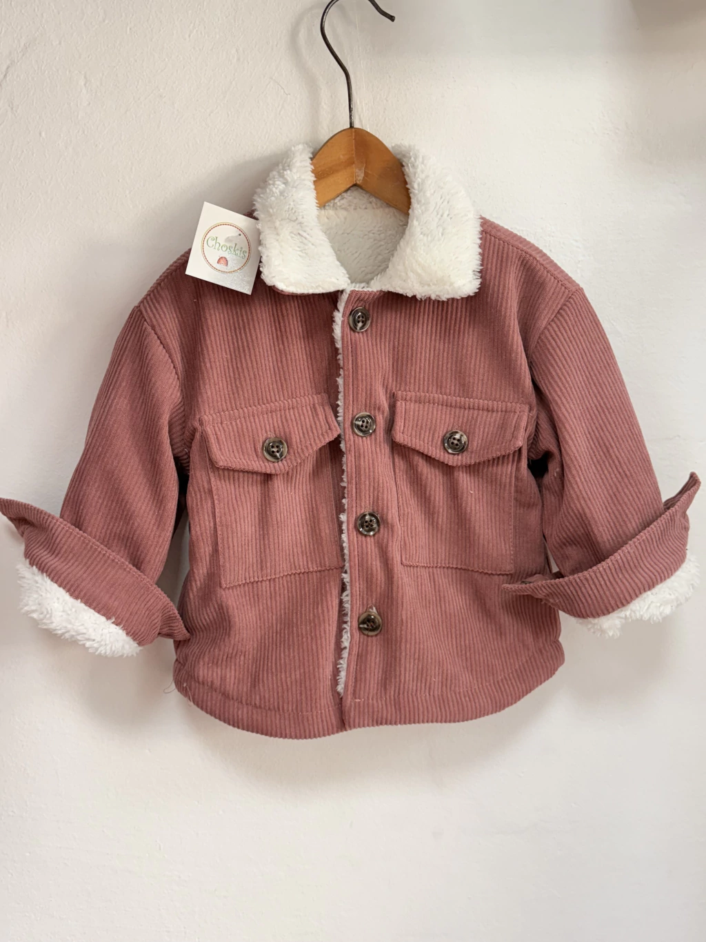 Campera corderoy y corderito rosa