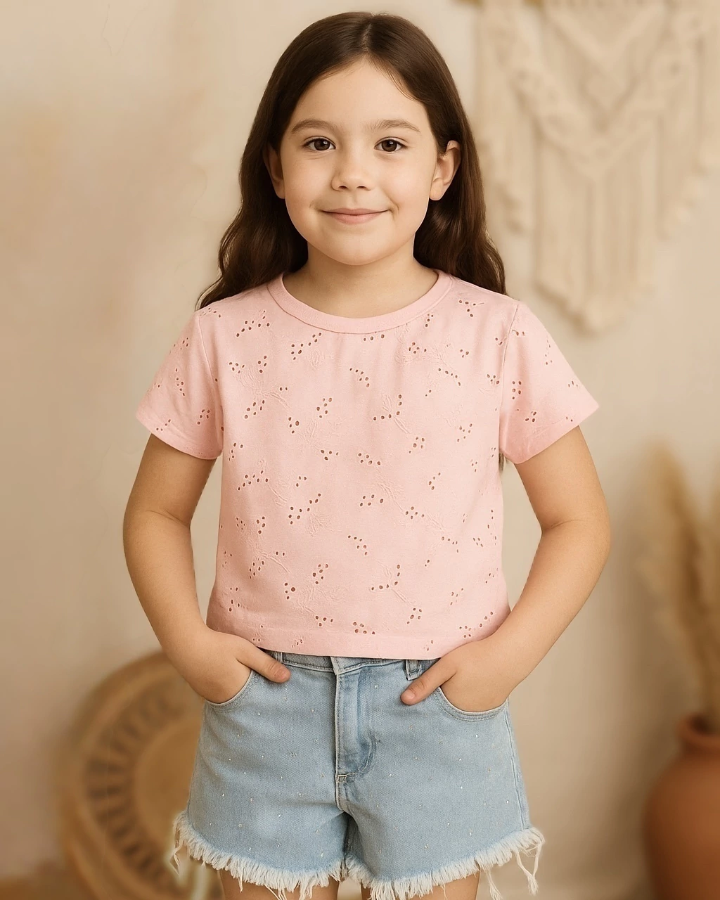 Remera Broderie rosa