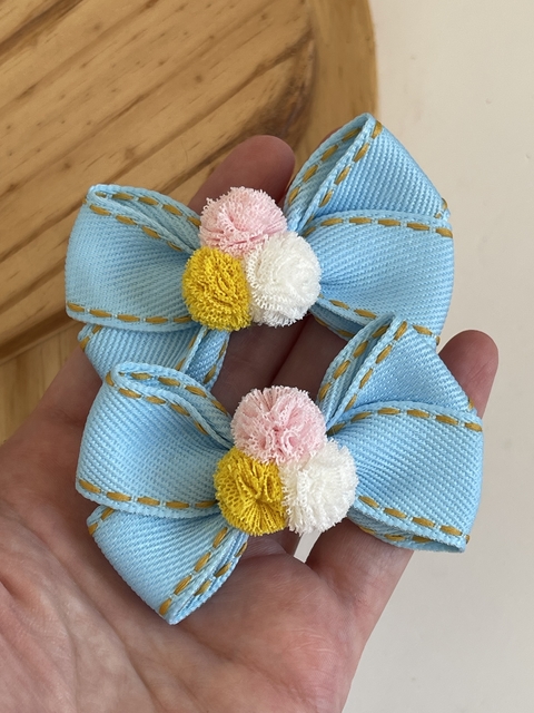 Duplinha jeans com pompom