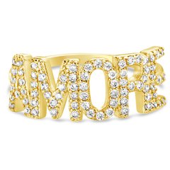 Anillo AMORE de plata con baño de oro y cubics