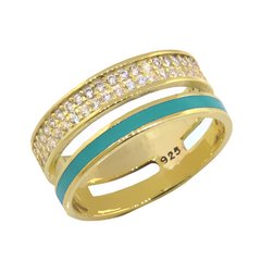 Anillo esmaltado de plata con baño de oro y cubics