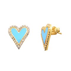 Aros corazón esmaltado con baño de oro y cubics