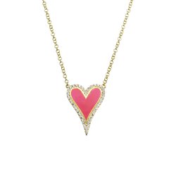 Cadena con dije corazón esmaltado en fucsia y baño de oro con cubics