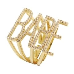 Anillo BABE de plata con baño de oro y cubics