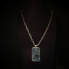 Conjunto cadena y dije de plata rectangular hombre
