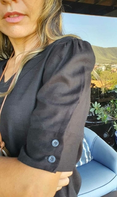 BS-0649A - Blusa em viscolinho preto - Kelch