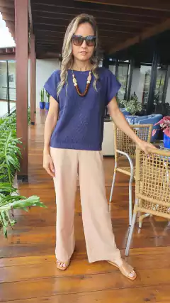 CA-0202 - calça pantalona alfaiataria em crepe cor bege - Kelch