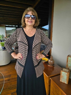 CS-0246- cardigan tricot pied de poule bege/preto - comprar online