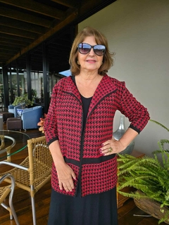 CS-0246A- cardigan tricot leve pied de poule vermelho escuro/preto na internet