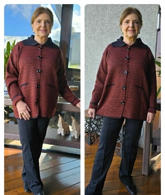 CS-0310 - Cardigan tricot de lã terracota/preto com botôes grandes - Kelch